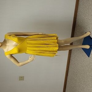 Rachel Pally mustard wrap dress sz medium balletcore business office cling
